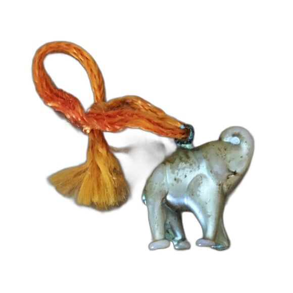 Unbranded Jewelry - Vintage 1930s Celluloid Elephant Charm on Orange Ribbon
